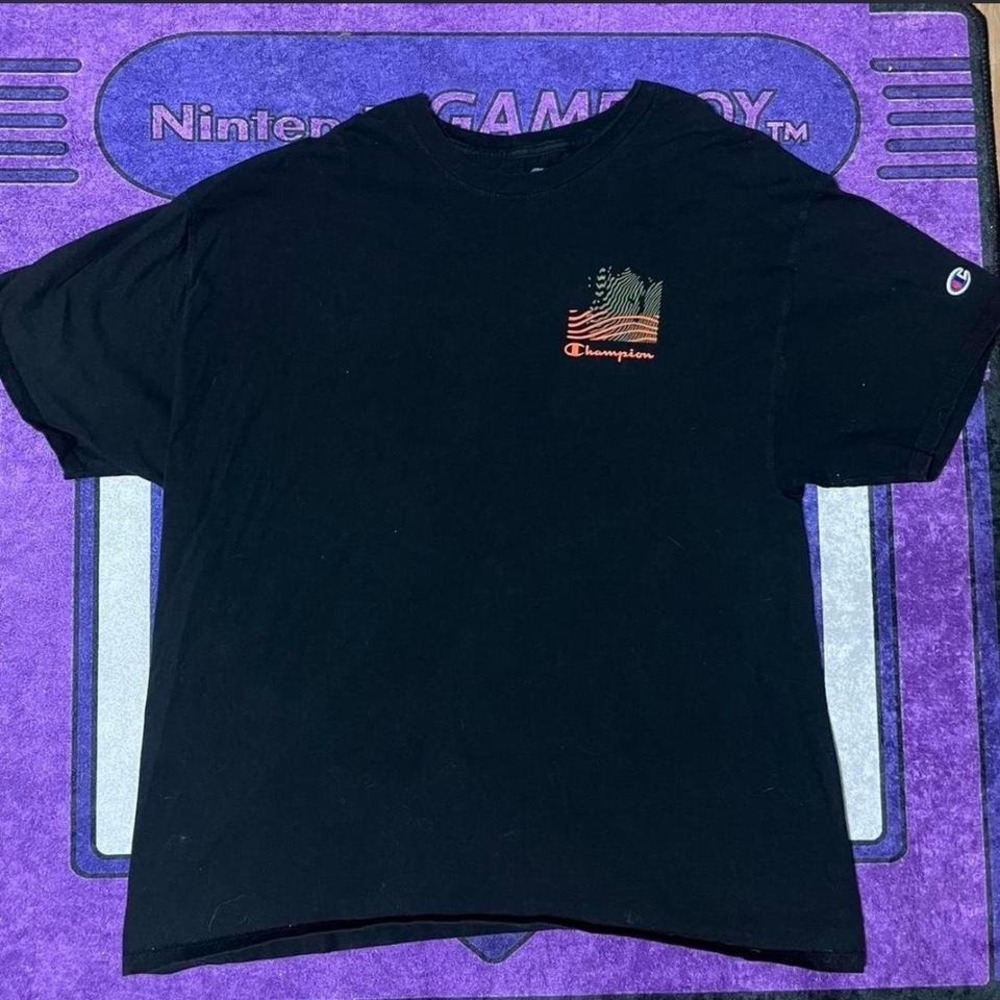 XL Champion black and orange cotton t-shirt with cool gorp core esque front hit